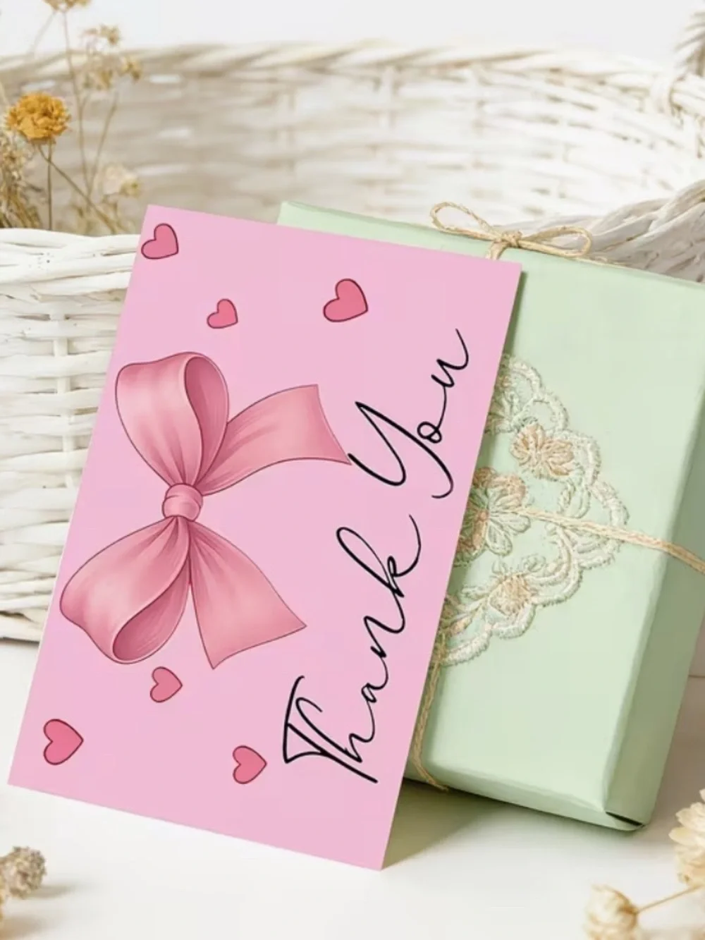 Pink Thank You Cards with Bow Accent - ( )